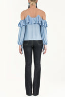 Blue Lace-up cold shoulder blouse  19669