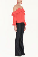 Red Lace-up cold shoulder blouse  19669