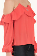 Red Lace-up cold shoulder blouse  19669
