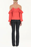 Red Lace-up cold shoulder blouse  19669