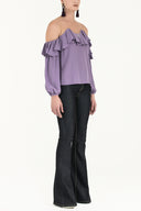 Purple Lace-up cold shoulder blouse  19669