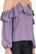 Purple Lace-up cold shoulder blouse  19669