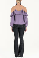Purple Lace-up cold shoulder blouse  19669