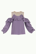 Purple Lace-up cold shoulder blouse  19669