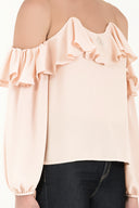 Beige Lace-up cold shoulder blouse  19669