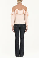 Beige Lace-up cold shoulder blouse  19669