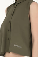 Khaki Crystal  gem  blouse  19681