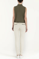 Khaki Crystal  gem  blouse  19681