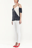 Navy Blue Wrap-over  strappy  blouse  19689