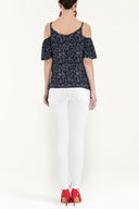 Navy Blue Wrap-over  strappy  blouse  19689