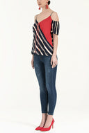 Striped Wrap-over  strappy  blouse  19689