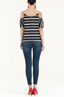 Striped Wrap-over  strappy  blouse  19689