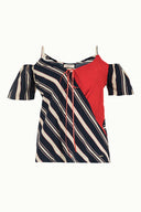 Striped Wrap-over  strappy  blouse  19689