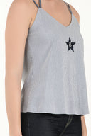 Navy Blue Star  gem  strappy  blouse  19690