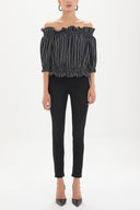 Black Elastic  off shoulder  blouse  19691