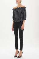 Black Elastic  off shoulder  blouse  19691