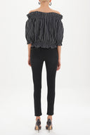 Black Elastic  off shoulder  blouse  19691