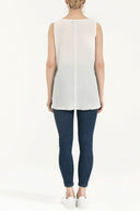 White Printed wide cut sleeveless blouse 19692