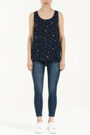 Navy Blue Printed wide cut sleeveless blouse 19692