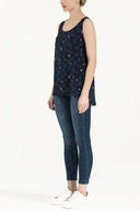 Navy Blue Printed wide cut sleeveless blouse 19692