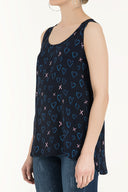 Navy Blue Printed wide cut sleeveless blouse 19692