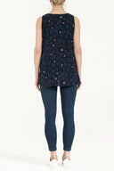 Navy Blue Printed wide cut sleeveless blouse 19692