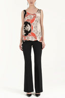 Beige Printed wide cut sleeveless blouse 19692