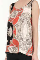 Beige Printed wide cut sleeveless blouse 19692