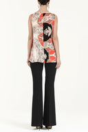 Beige Printed wide cut sleeveless blouse 19692