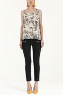 Ecru Printed wide cut sleeveless blouse 19692