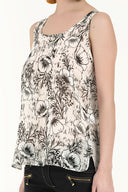 Ecru Printed wide cut sleeveless blouse 19692