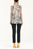 Ecru Printed wide cut sleeveless blouse 19692