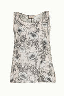 Ecru Printed wide cut sleeveless blouse 19692