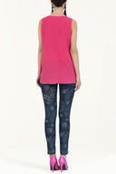 Pink Printed wide cut sleeveless blouse 19692