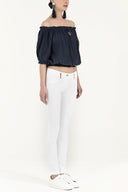 Navy Blue Elastic mini blouse 19693