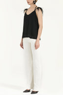 Black Feathered strap blouse 19694