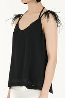 Black Feathered strap blouse 19694
