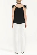 Black Feathered strap blouse 19694