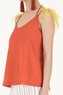 Orange Feathered strap blouse 19694