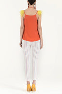 Orange Feathered strap blouse 19694