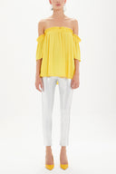 Yellow Elastic  off shoulder  woven  blouse  19702