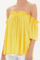 Yellow Elastic  off shoulder  woven  blouse  19702