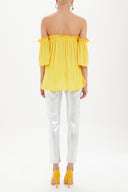 Yellow Elastic  off shoulder  woven  blouse  19702