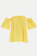 Yellow Elastic  off shoulder  woven  blouse  19702