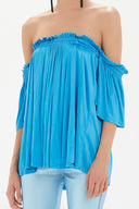 Blue Elastic  off shoulder  woven  blouse  19702