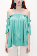 Green Elastic  off shoulder  woven  blouse  19702