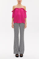 Fuchsia Elastic  off shoulder  woven  blouse  19702