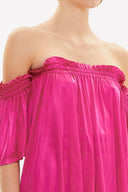 Fuchsia Elastic  off shoulder  woven  blouse  19702