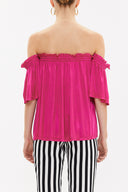 Fuchsia Elastic  off shoulder  woven  blouse  19702