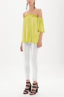 Acide Yellow Elastic  off shoulder  woven  blouse  19702